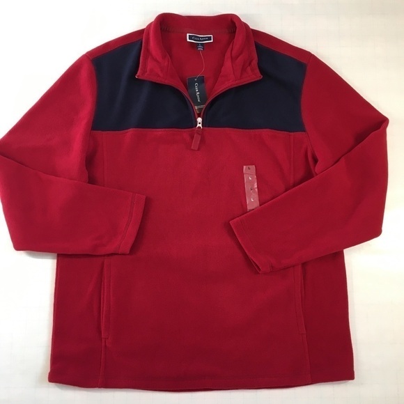 Club Room Men's Red Stretch 1/4-Zip Fleece Sweatshirt Size Large - Picture 1 of 12